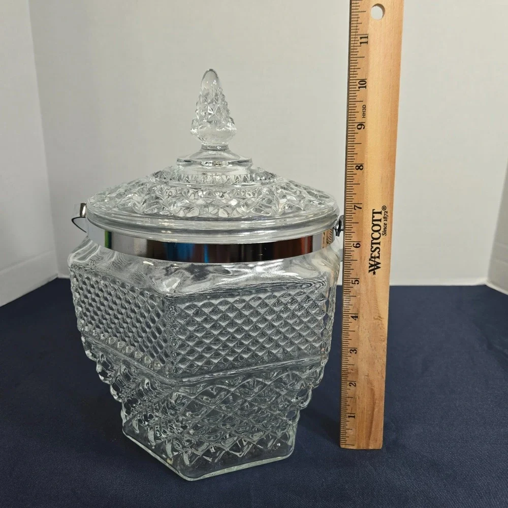 Vintage Anchor Hocking Wexford Pressed Glass Covered Ice Bucket w/Handle
